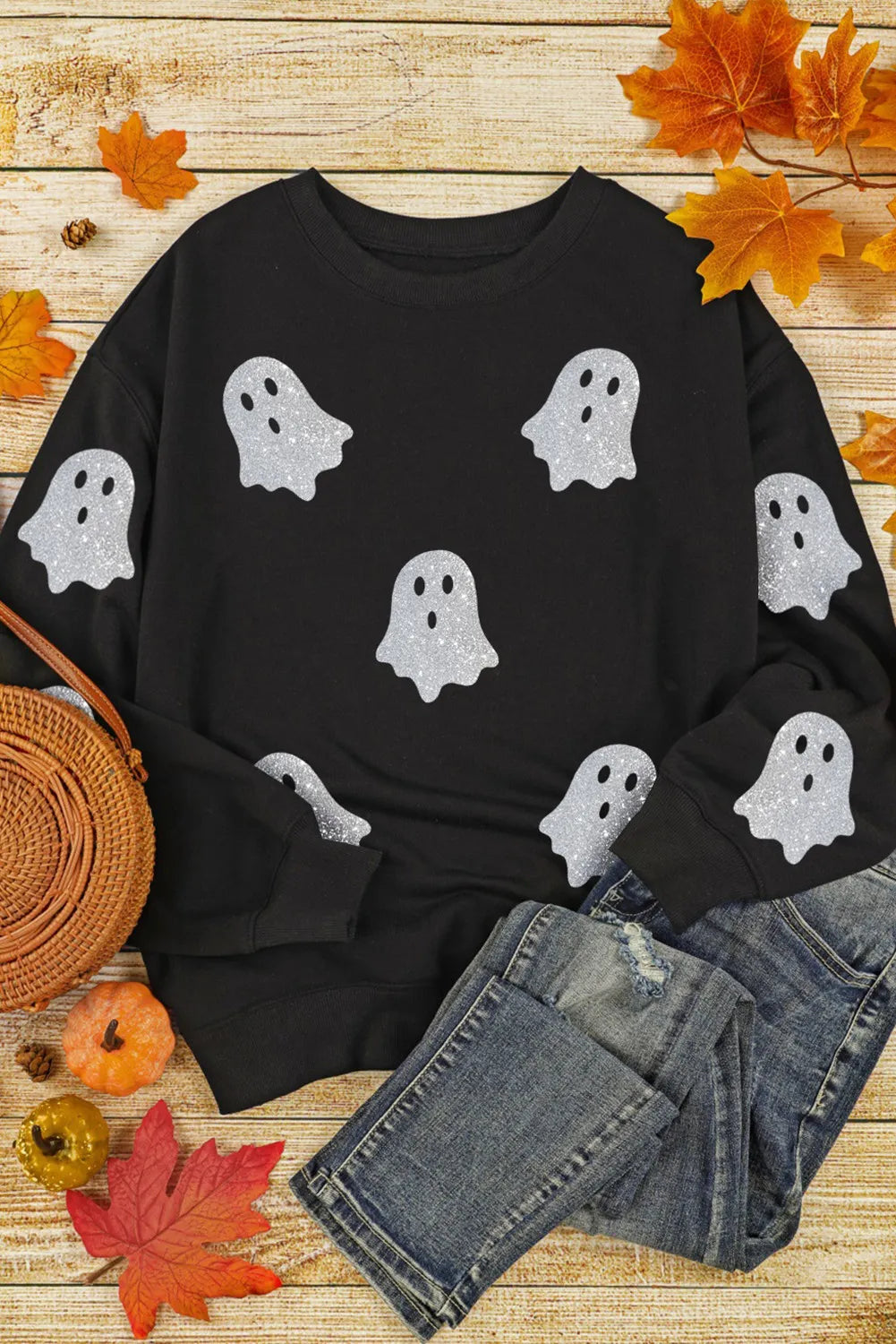 Glitter Round Neck Halloween Long Sleeve