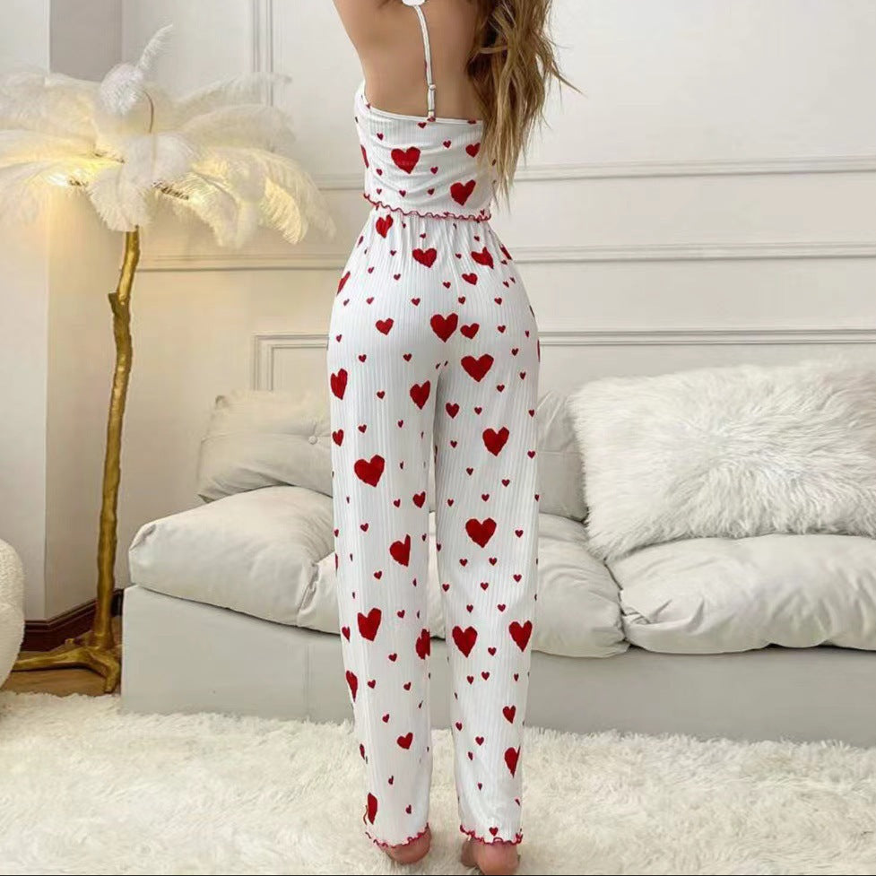 Striped Heart-Shaped Nightwear Two-piece Set