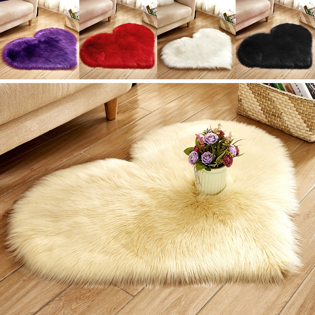 Fluffy Love Heart Shaped Soft Area Rug