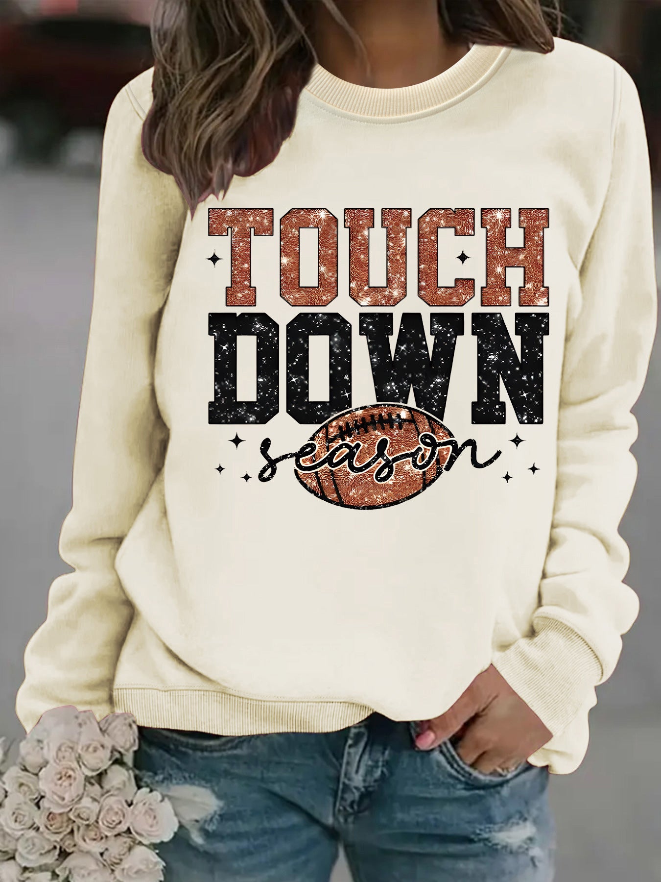 Touch Down Season Letter Printed Long Sleeve