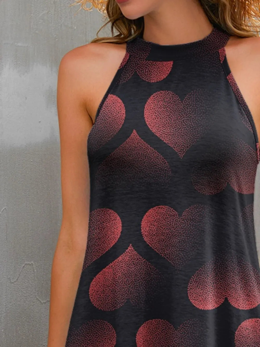 Heart Printed Grecian Neck Mini Dress