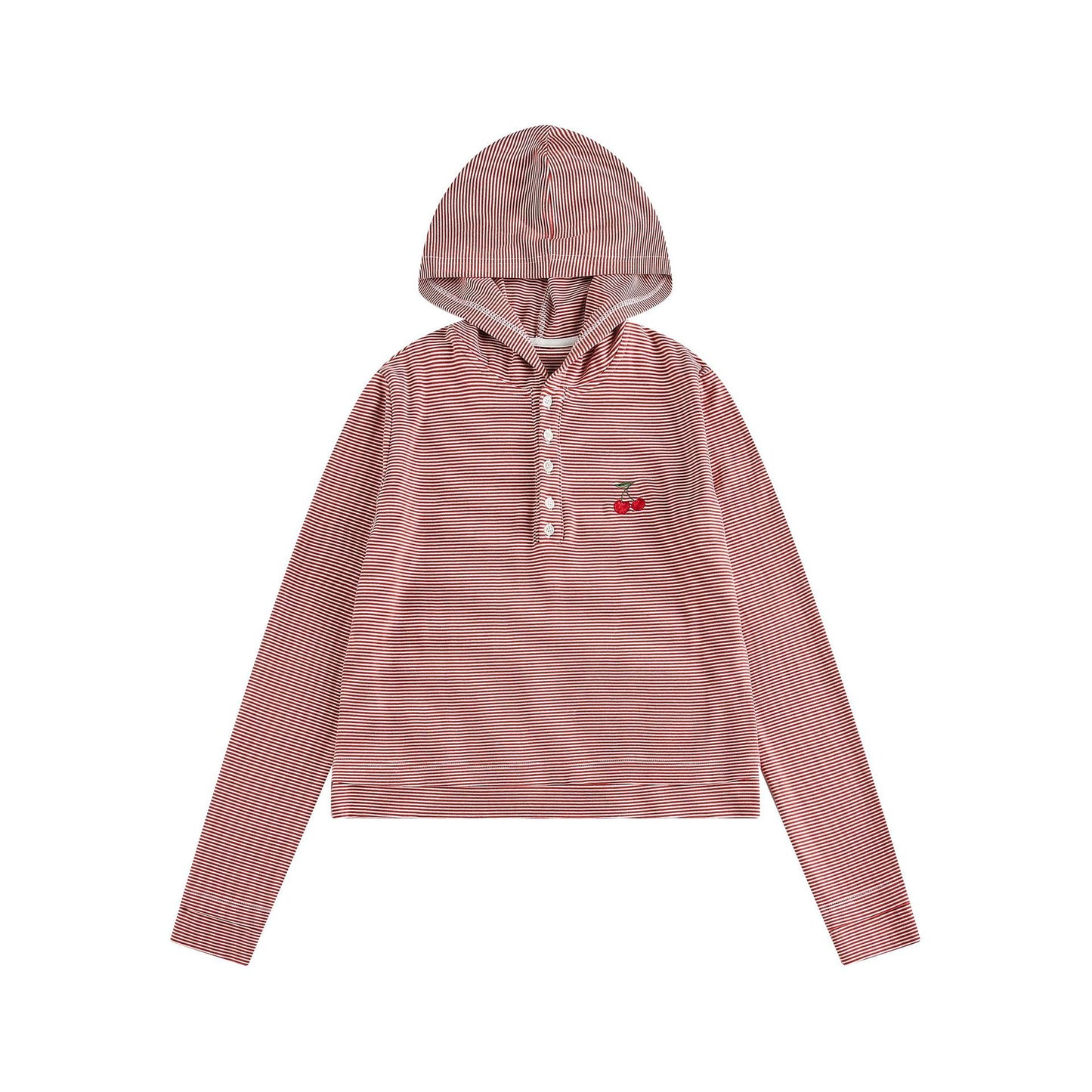Vintage Striped Cherry Embroidered Hooded Sweatshirt