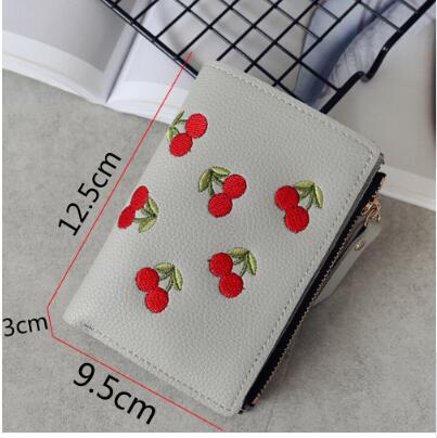 Short Fashion Leather Cherry Embroidery Coin Purse