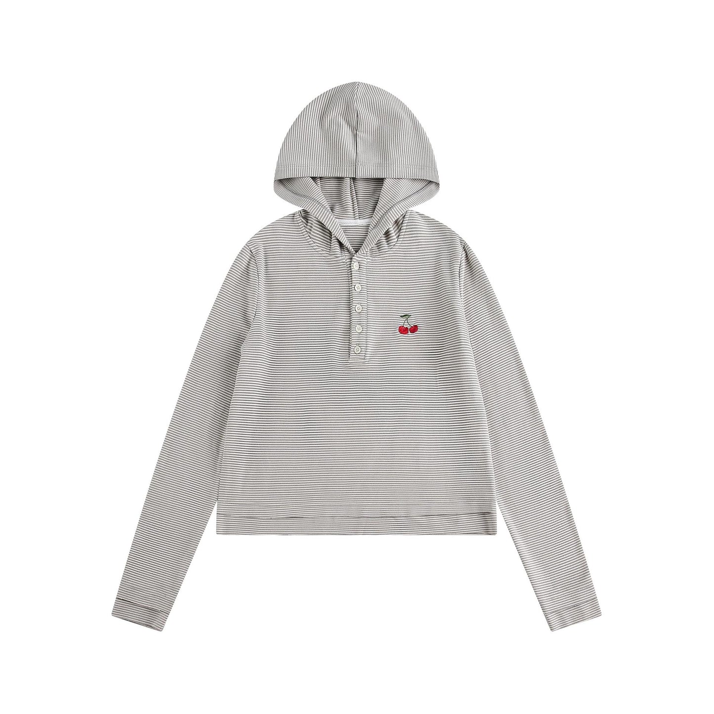 Vintage Striped Cherry Embroidered Hooded Sweatshirt