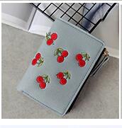 Short Fashion Leather Cherry Embroidery Coin Purse