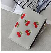 Short Fashion Leather Cherry Embroidery Coin Purse