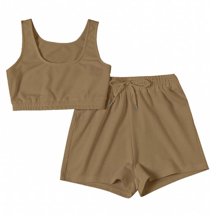 Two Piece Crop Top And Drawstring Shorts Matching Set