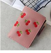 Short Fashion Leather Cherry Embroidery Coin Purse