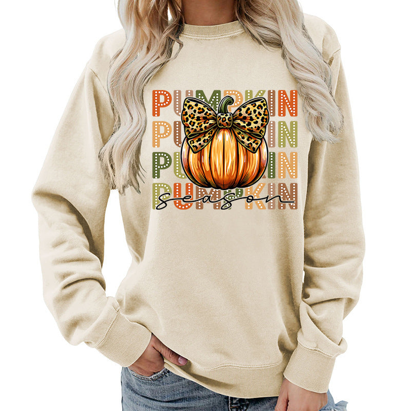 Leopard Print Bow Pumpkin Round Neck Top