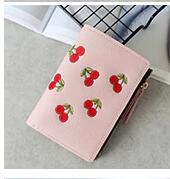 Short Fashion Leather Cherry Embroidery Coin Purse