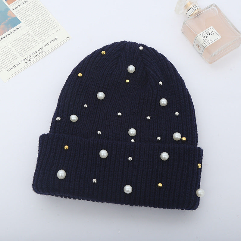 Cute Solid Colored Beaded Knitted Hat