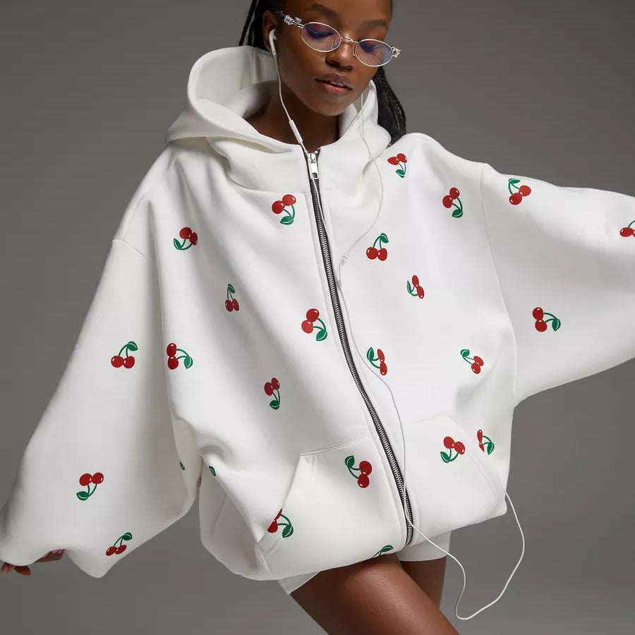 Loose Fitting Cherry Print Jacket