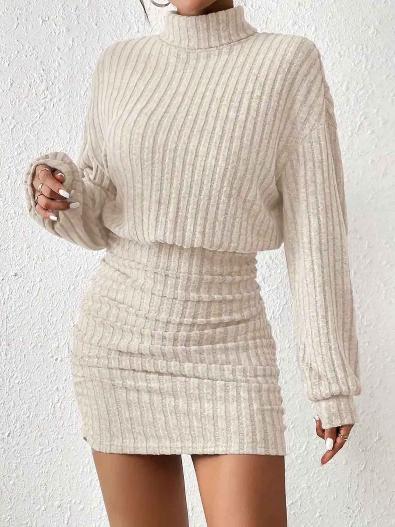Striped Hip Hugging Long Sleeved Dress