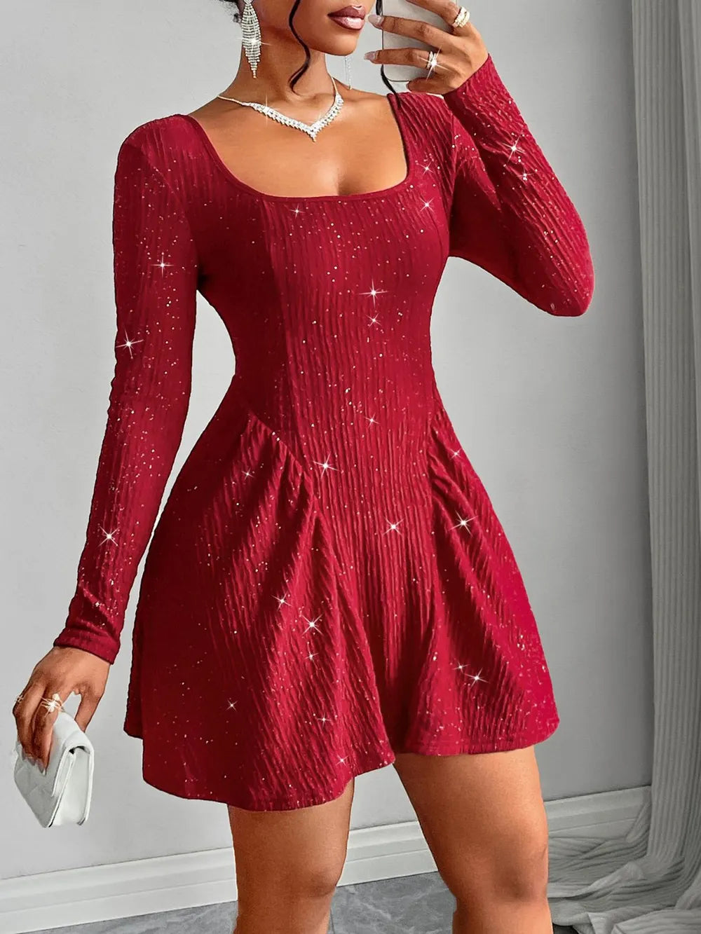 Long Sleeved Square Neck Dress