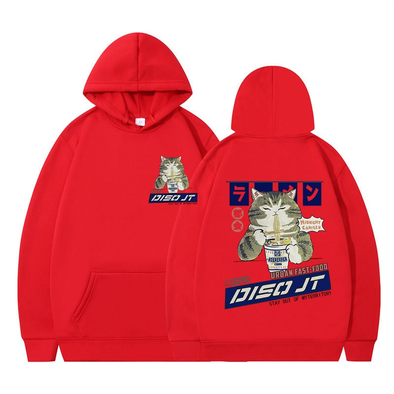 Cat Eating Noodle Anime Hoodie