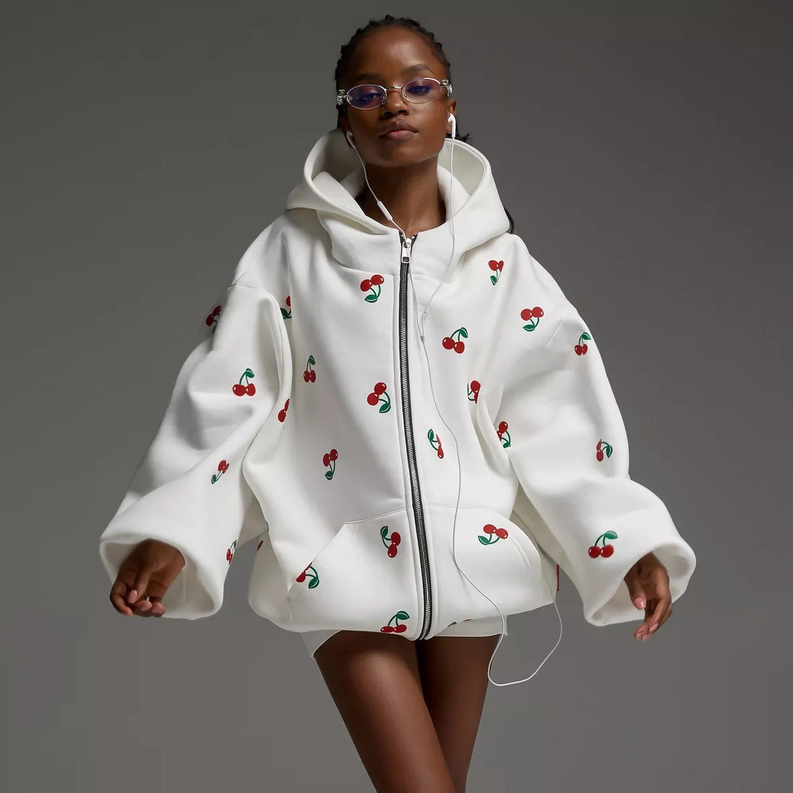 Loose Fitting Cherry Print Jacket