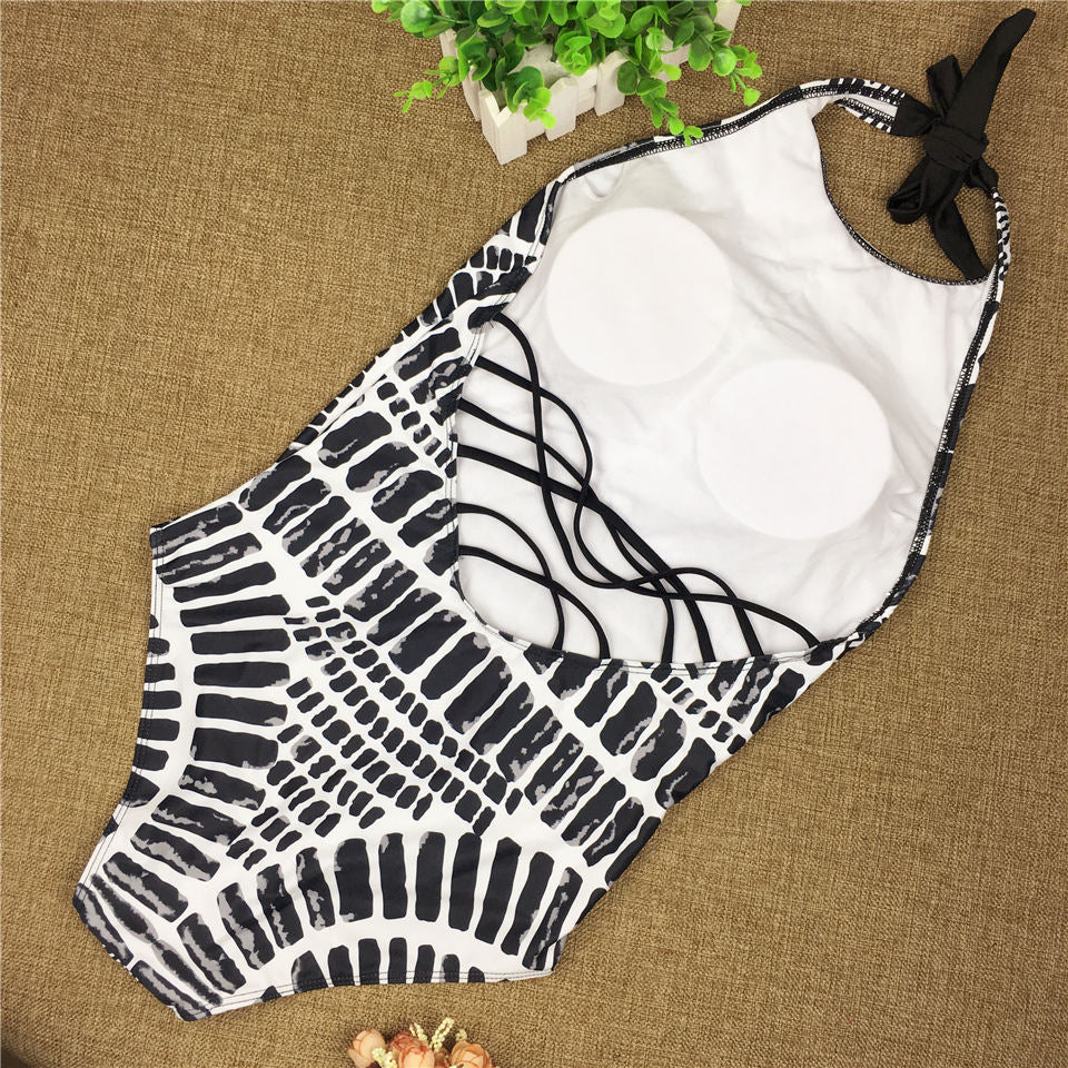 Halter Neck Maillot De Bain Print Bodysuit