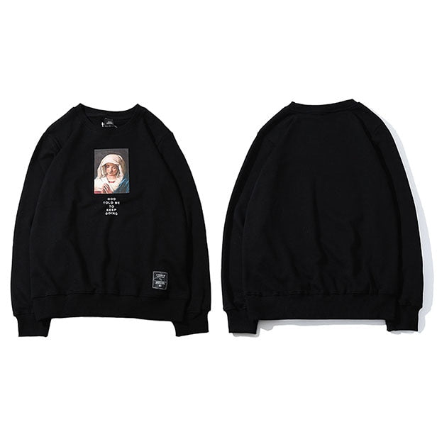 Virgin Mary Print Streetwear Sweatshirt