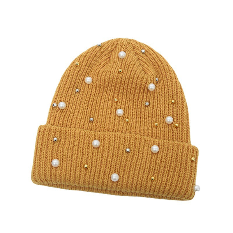 Cute Solid Colored Beaded Knitted Hat