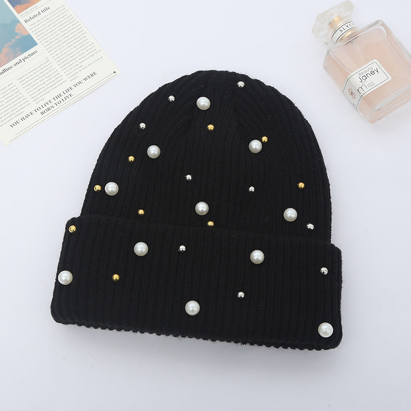 Cute Solid Colored Beaded Knitted Hat