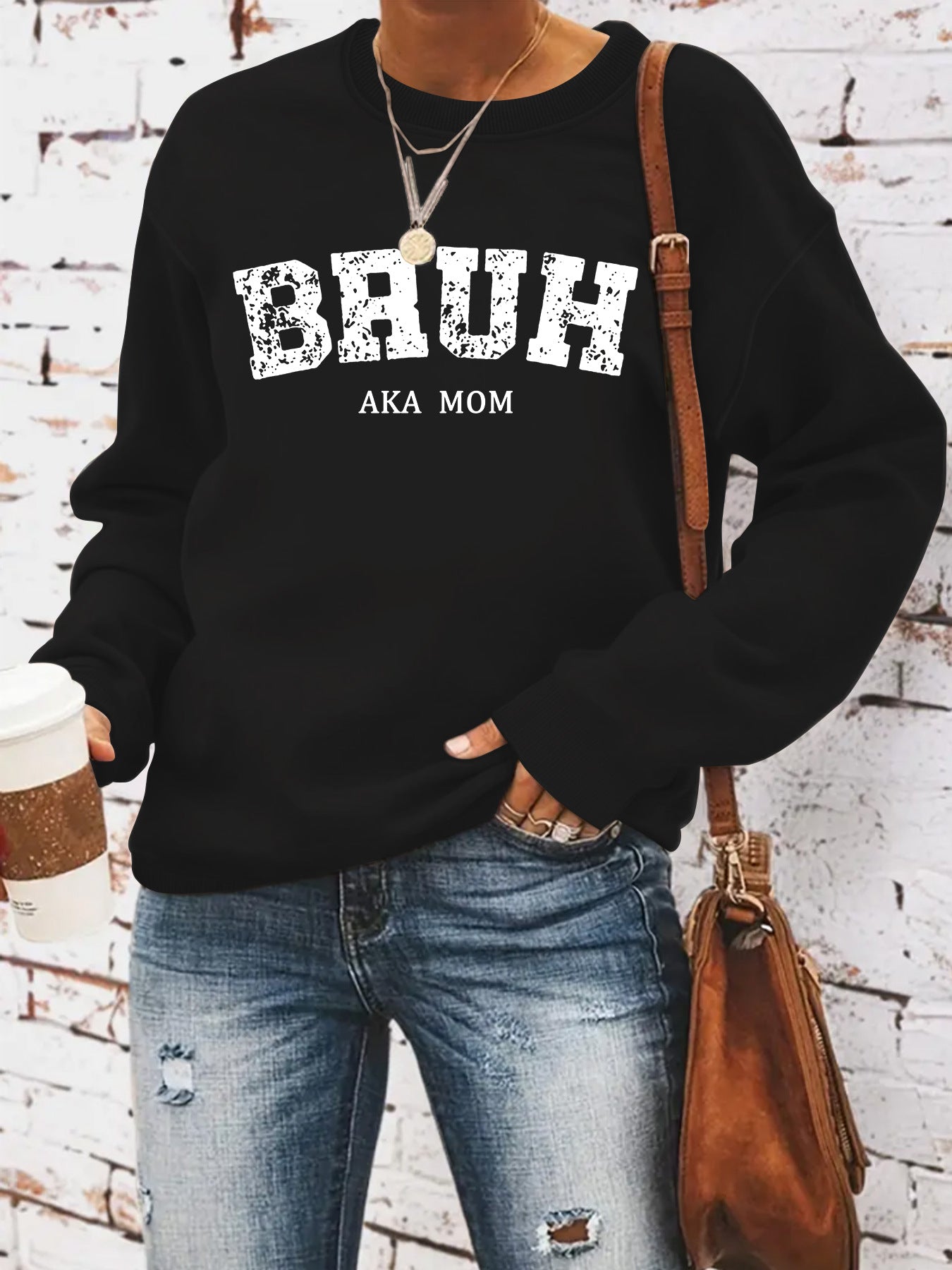 BRUH AKA MOM Printed Long Sleeve