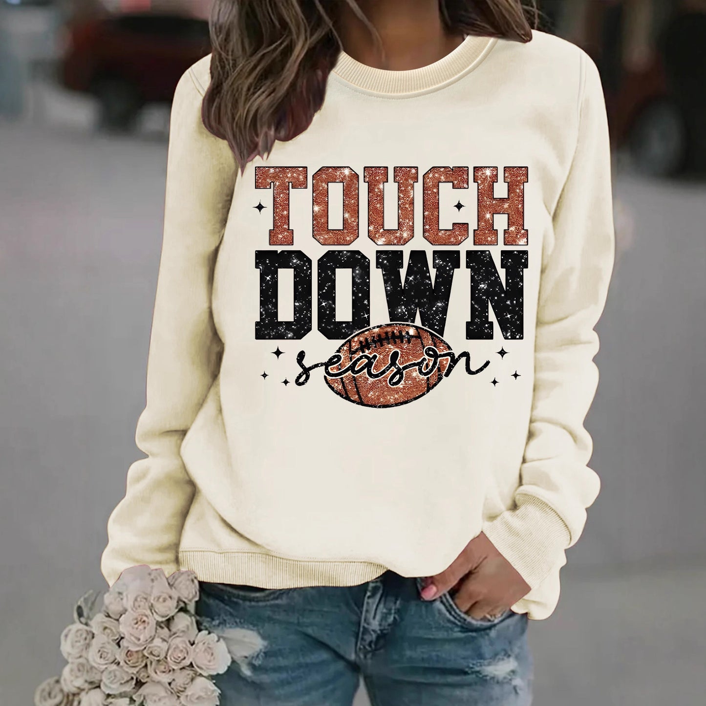 Touch Down Season Letter Printed Long Sleeve