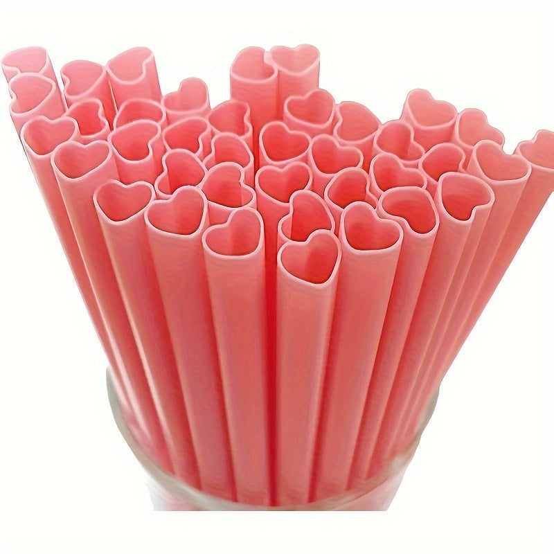 50 Disposable Pink Heart-Shaped Straws
