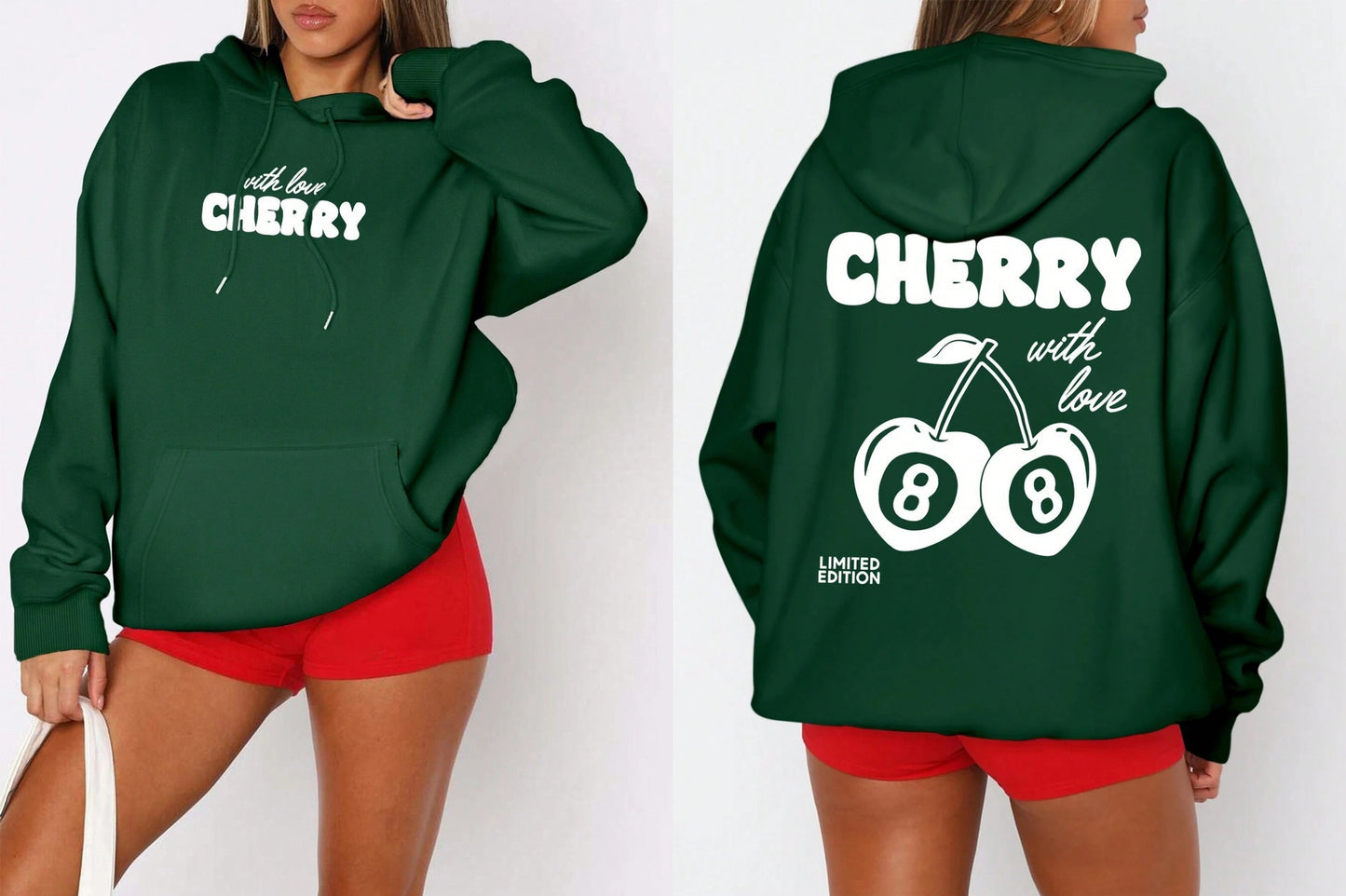 Casual Cherry Letter Print Hoodie