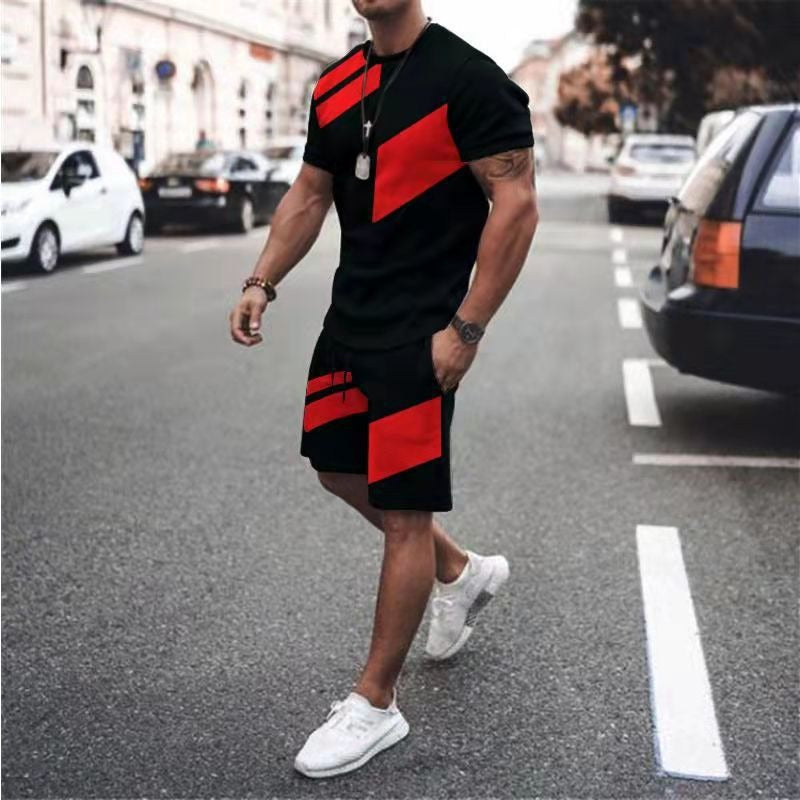 Men's Patterned Round Neck T-Shirt & Short Set