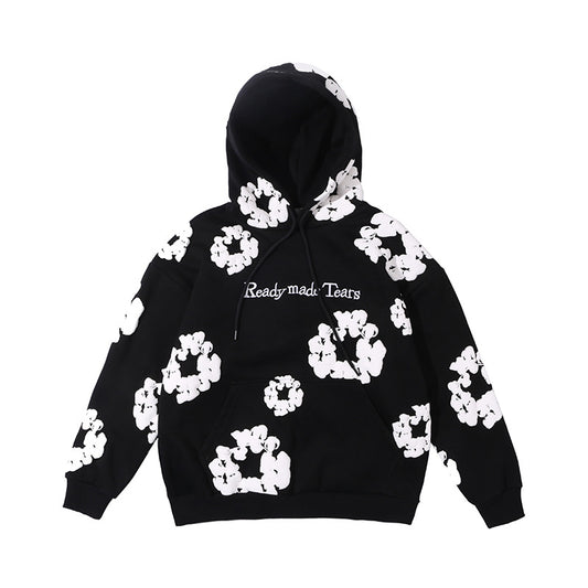 Foaming Printed Letter Embroidered Casual Hoodie