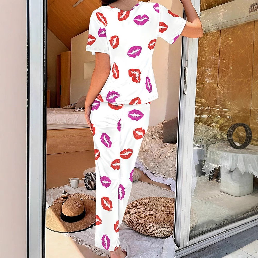 Women's Lips Printed Loungewear Set W Eye Mask