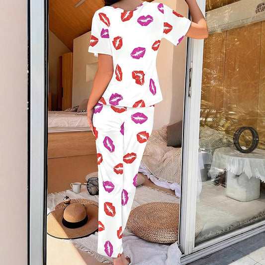 Women's Lips Printed Loungewear Set W Eye Mask