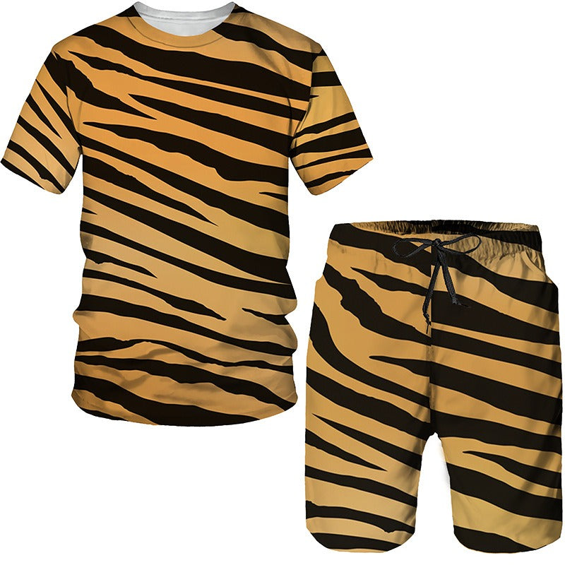 Men's Patterned Round Neck T-Shirt & Short Set