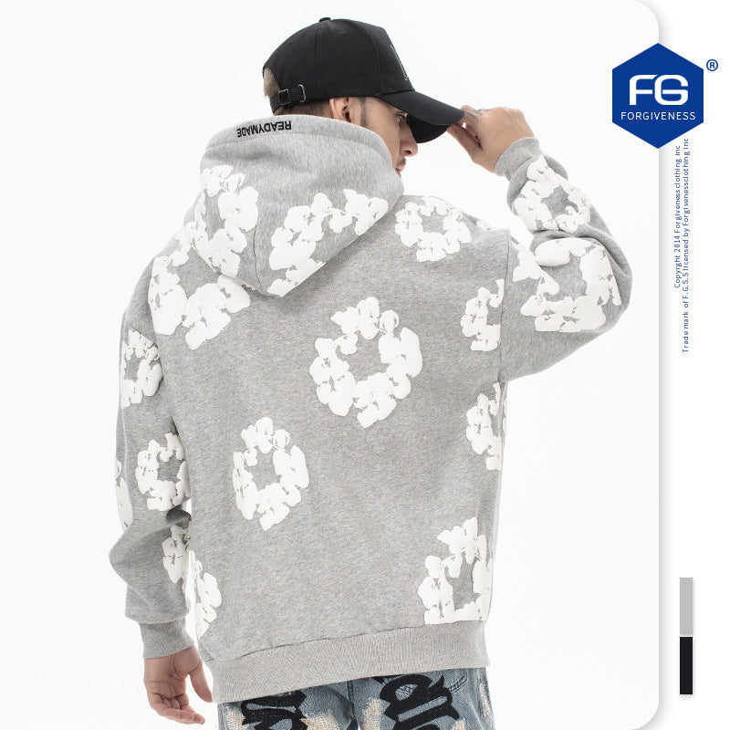 Foaming Printed Letter Embroidered Casual Hoodie