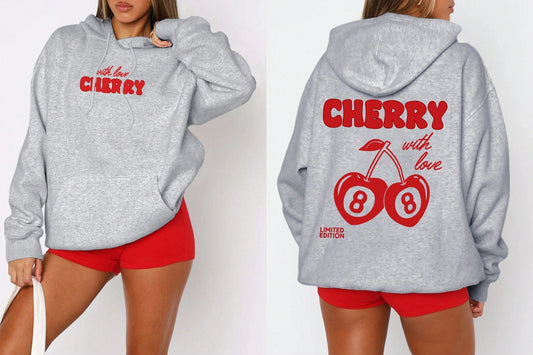 Casual Cherry Letter Print Hoodie