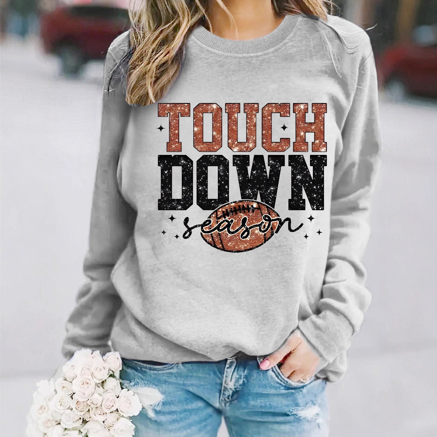 Touch Down Season Letter Printed Long Sleeve