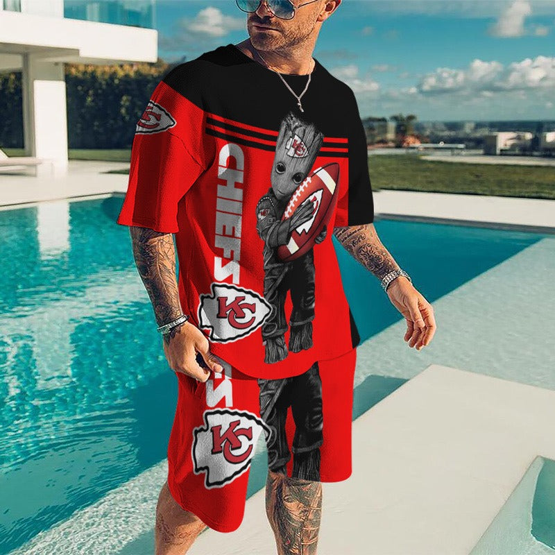 Men's Patterned Round Neck T-Shirt & Short Set