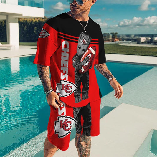 Men's Patterned Round Neck T-Shirt & Short Set