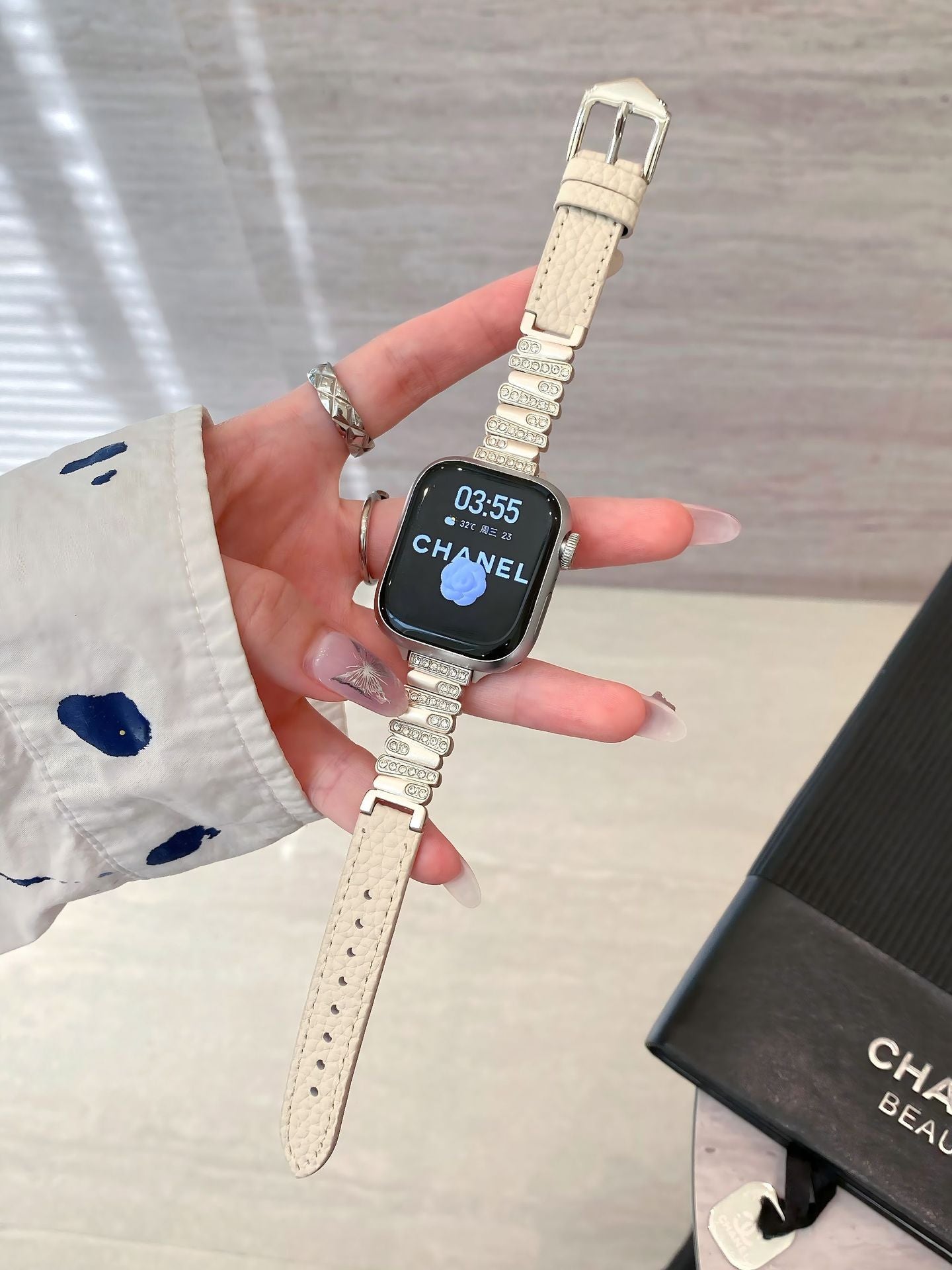 Irregular Rhinestone Embellished Leather Strap for Watch Band