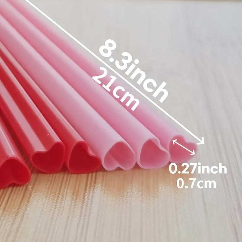 50 Disposable Pink Heart-Shaped Straws