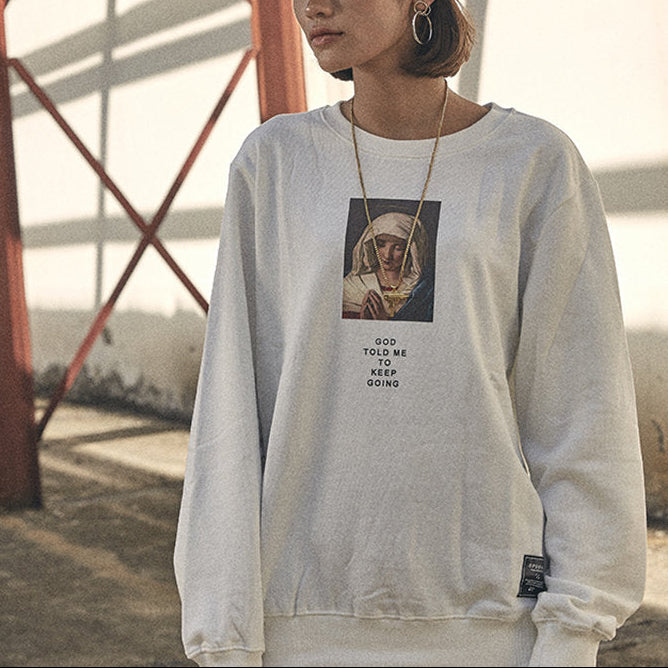 Virgin Mary Print Streetwear Sweatshirt