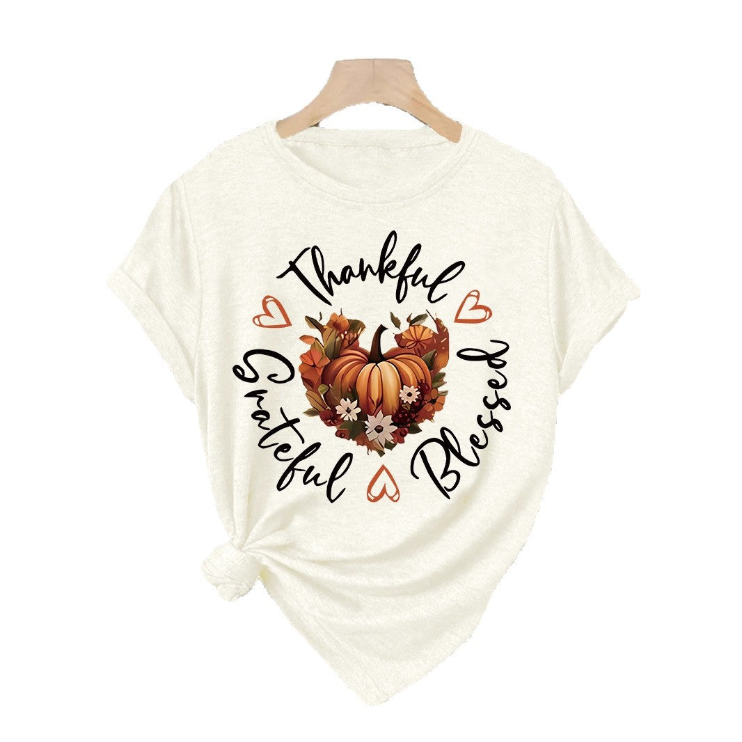 Pumpkin Print Round Neck T-Shirt