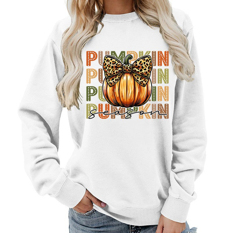 Leopard Print Bow Pumpkin Round Neck Top