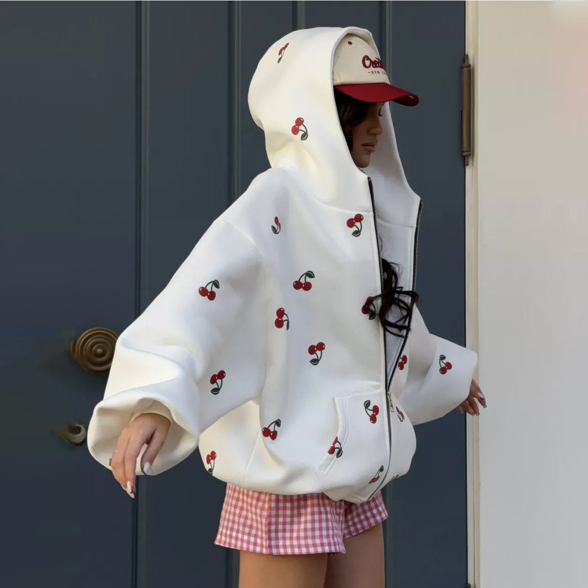 Loose Fitting Cherry Print Jacket