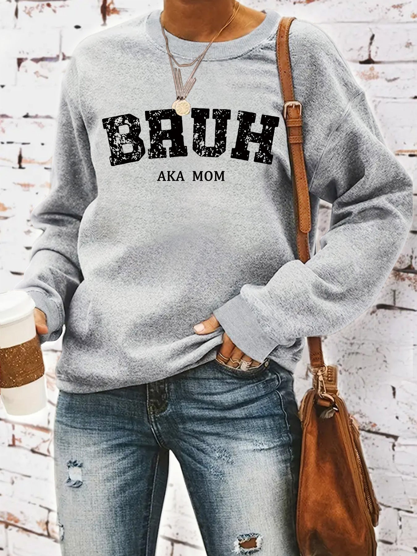 BRUH AKA MOM Printed Long Sleeve