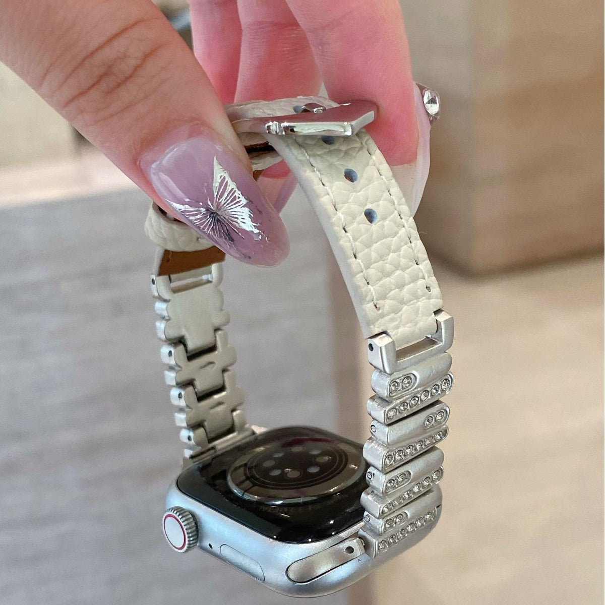 Irregular Rhinestone Embellished Leather Strap for Watch Band
