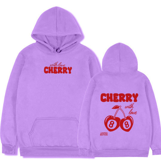 Casual Cherry Letter Print Hoodie