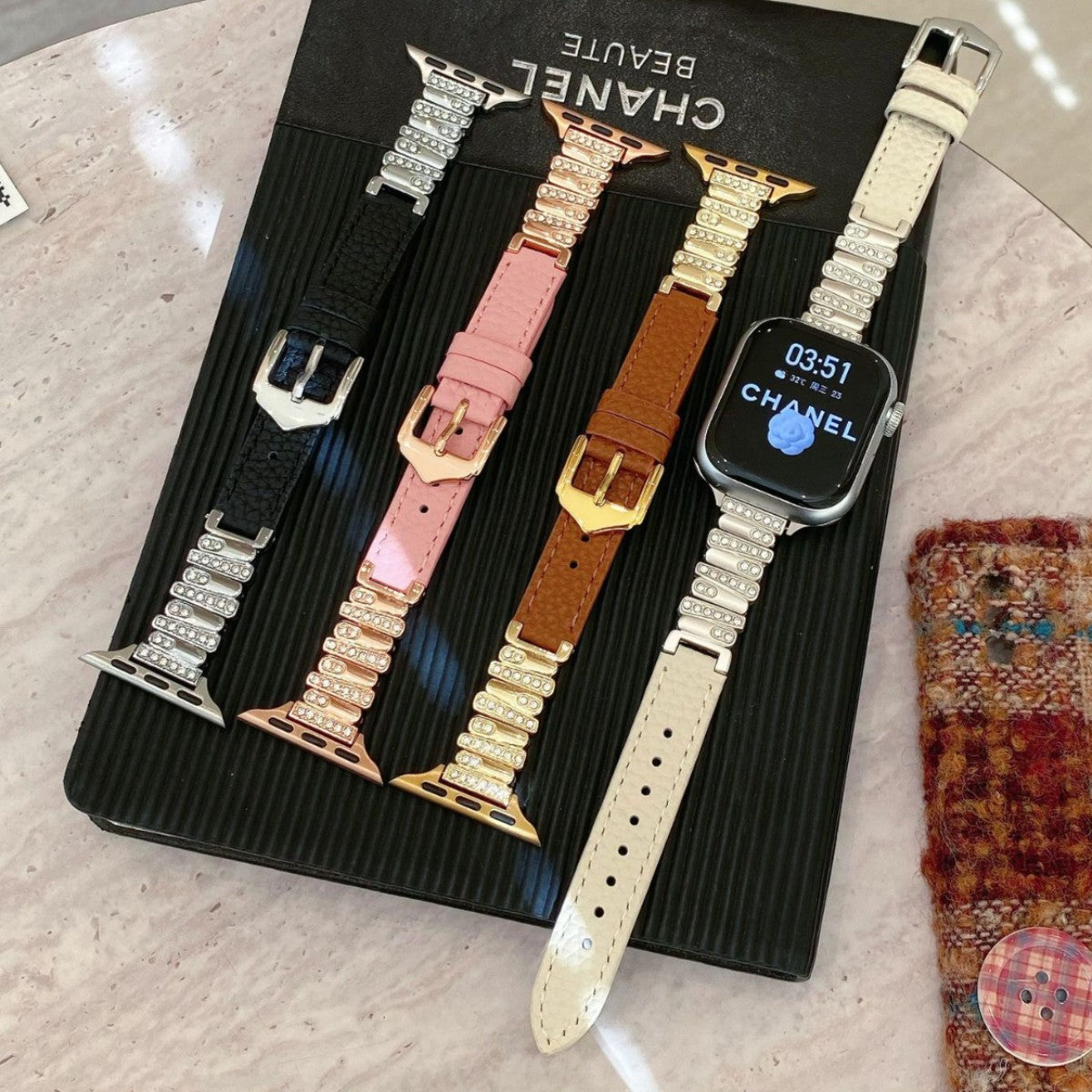 Irregular Rhinestone Embellished Leather Strap for Watch Band