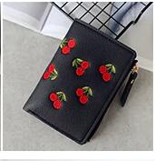 Short Fashion Leather Cherry Embroidery Coin Purse