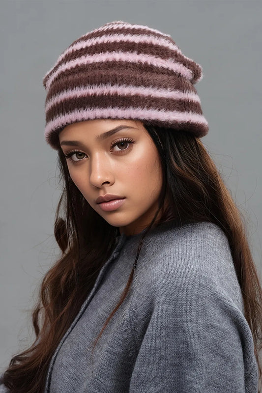 Fuzzy Striped Thermal Hat